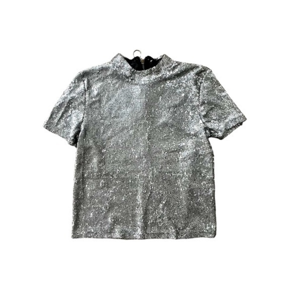 Sequin Mock Neck Blouse Top